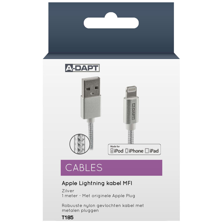 Data en Laadkabel USB-A > Apple 8-pins MFI 1m zilver-2