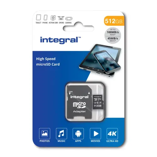  Integral 512GB V30 High Speed microSDXC card -class 10 