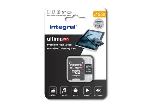  Integral 512GB Integral V30 UltimaPro High Speed microSDXC- class 10- 100MB/s read - 50MB/s write 