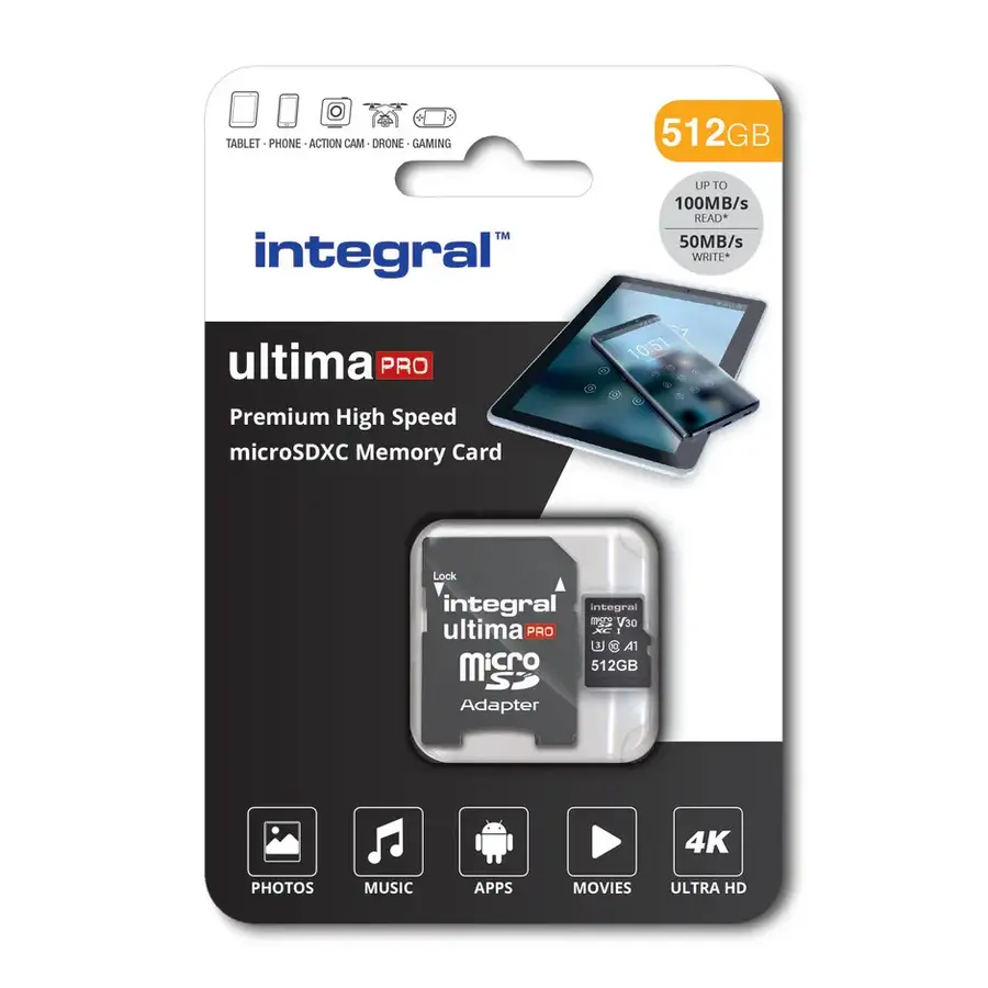 512GB Integral V30 UltimaPro High Speed microSDXC- class 10- 100MB/s read - 50MB/s write-1