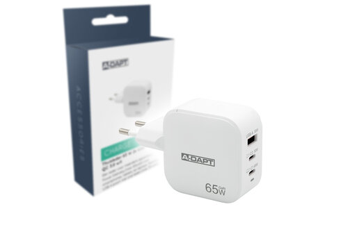  A-DAPT Thuislader 65W 2x USB-C PD + USB QC 3.0 wit 