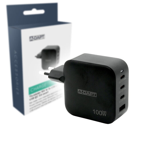  A-DAPT Thuislader 100W 3x USB-C PD + USB QC 3.0 zwart 