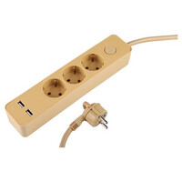 thumb-3V Stekkerdoos met 2x USB ingang | 1,5M | Goud | Schakelaar-2