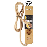 thumb-3V Stekkerdoos met 2x USB ingang | 1,5M | Goud | Schakelaar-1
