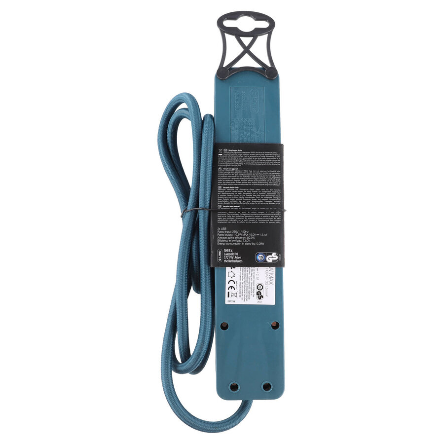 3V Tafelcontactdoos met 2x USB ingang | 1,5M | Petrol | Schakelaar-4