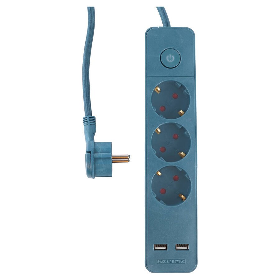 3V Stekkerdoos met 2x USB ingang | 1,5M | Petrol | Schakelaar-5