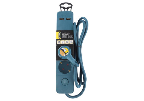  Q-Link 3V Stekkerdoos met 2x USB ingang | 1,5M | Petrol | Schakelaar 