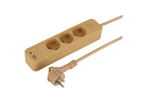  Q-Link 3V Stekkerdoos met 1x USB A en 1x USB C | 1,5M | Goud | Schakelaar 