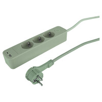 thumb-3V Stekkerdoos met 1x USB A en 1x USB C | 1,5M | Groen | Schakelaar-1