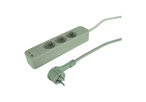  Q-Link 3V Stekkerdoos met 1x USB A en 1x USB C | 1,5M | Groen | Schakelaar 