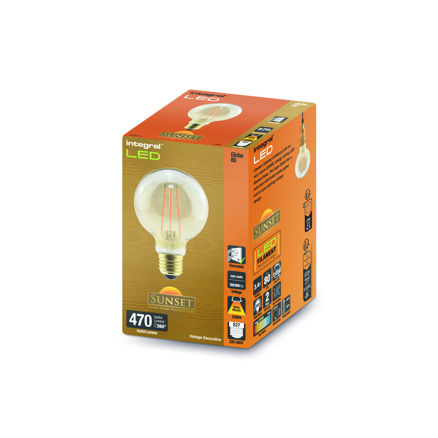 Sunset Vintage Filament Globe G80 E27 3,4W 470LM Amber Dimbaar-1
