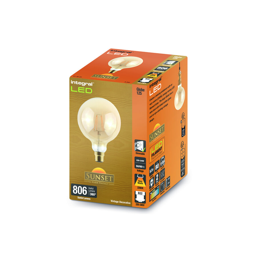 Sunset Vintage Filament Globe G125 E27 5,9W 806LM Amber Dimbaar-1