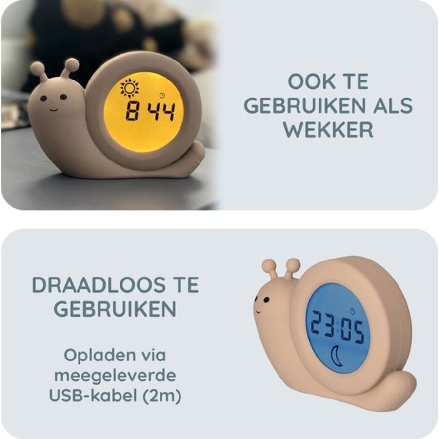 BC110BE SIMON - Slaaptrainer, nachtlampje en wekker, slak, taupe-5
