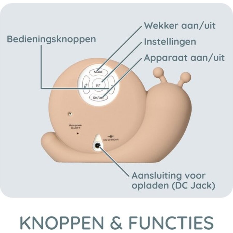 BC110BE SIMON - Slaaptrainer, nachtlampje en wekker, slak, taupe-8