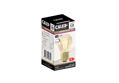  Calex Kogel P45 Goud Flex Filament 220-240V 2.5W 136lm 2100K E27 Dimbaar met LED dimmer 