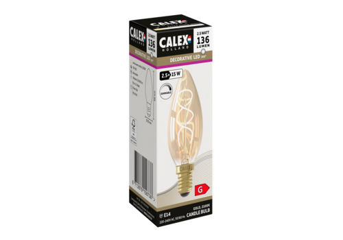  Calex Kaars B35 Goud Flex Filament 220-240V 2.5W 136lm 2100K E14 Dimbaar met LED dimmer 