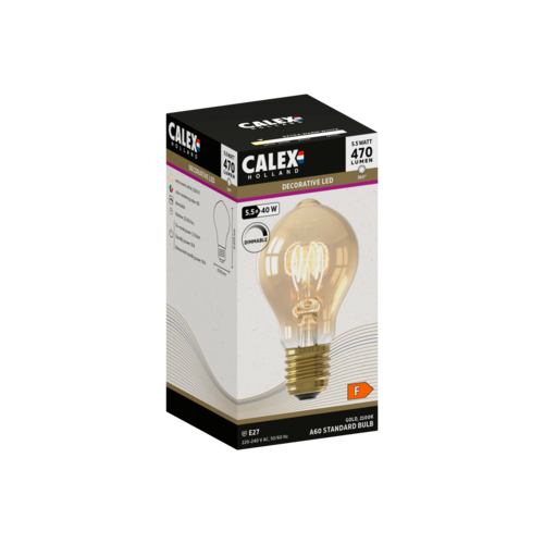  Calex Standaard A60DR Goud Flex Filament 220-240V 5.5W 470lm 2100K E27 Dimbaar met LED dimmer 