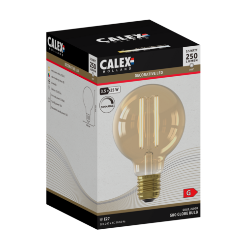  Calex Globe G80 Goud Flex Filament 220-240V 3.5W 250lm 2100K E27 Dimbaar 