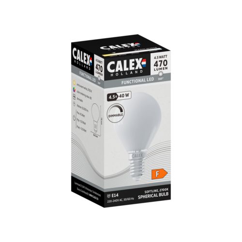  Calex Kogel P45 Softline Straight filament 220-240V 4.5W 470lm 2700K E14 Dimbaar met LED dimmer 