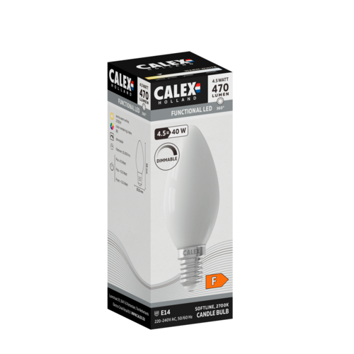  Calex Kaars B35 Softline Straight filament 220-240V 4.5W 470lm 2700K E14 Dimbaar met LED dimmer 