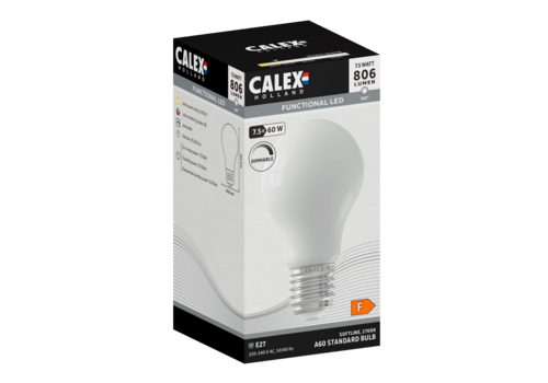  Calex Standaard A60 Softline Straight filament 220-240V 7.5W 806lm 2700K E27 Dimbaar met LED dimmer 