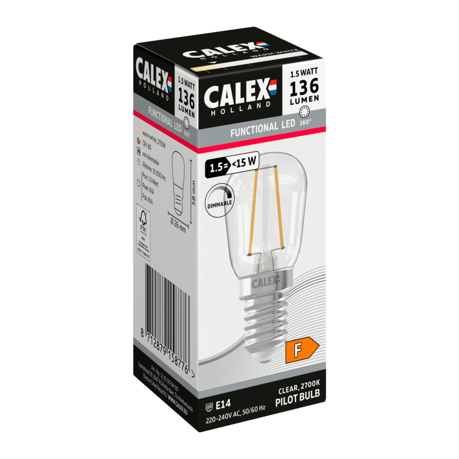 Buis T26x58 Helder Straight filament 220-240V 1.5W 136lm 2700K E14 Dimbaar met LED dimmer-1