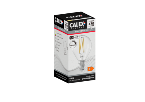 Calex Kogel P45 Helder Straight filament 220-240V 4.5W 470lm 2700K E14 Dimbaar met LED dimmer 
