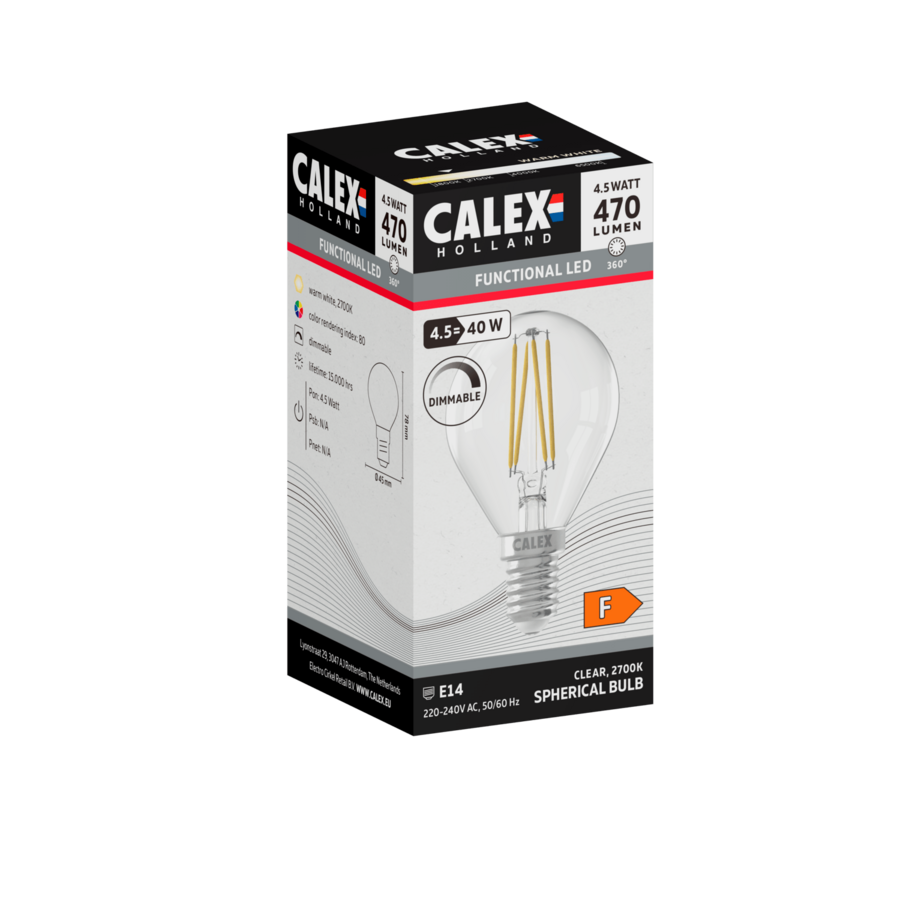 Kogel P45 Helder Straight filament 220-240V 4.5W 470lm 2700K E14 Dimbaar met LED dimmer-1