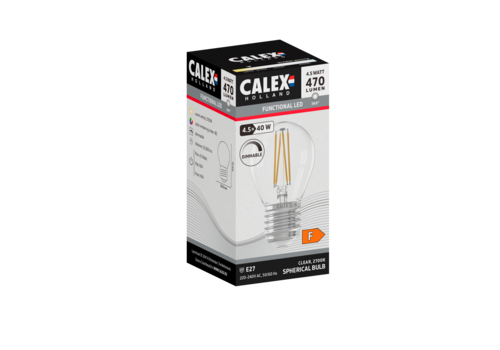  Calex Kogel P45 Helder Straight filament 220-240V 4.5W 470lm 2700K E27 Dimbaar met LED dimmer 