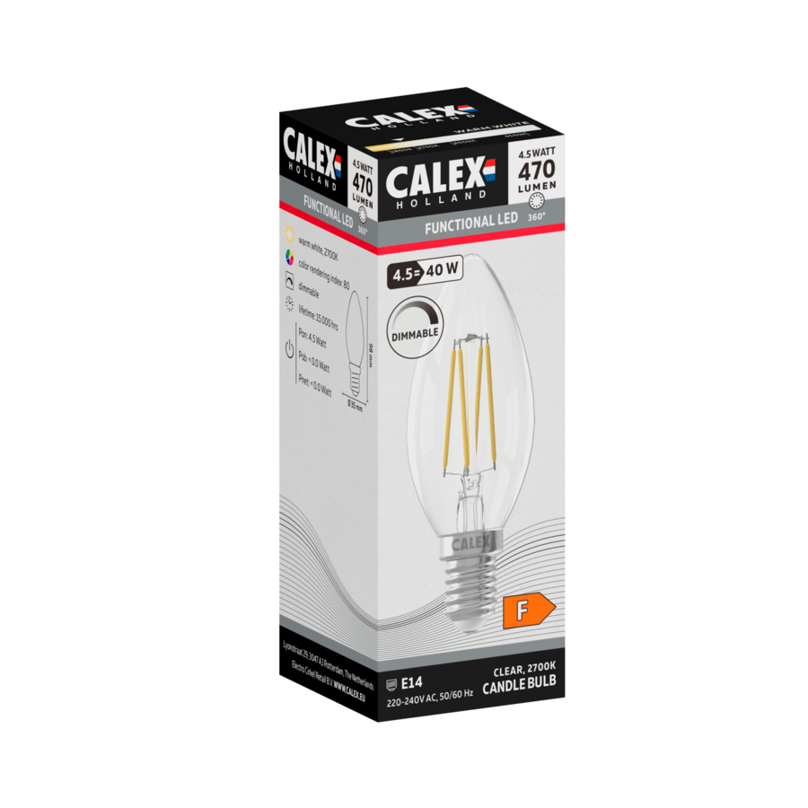 Kaars B35 Helder Straight filament 220-240V 4.5W 470lm 2700K E14 Dimbaar met LED dimmer-1
