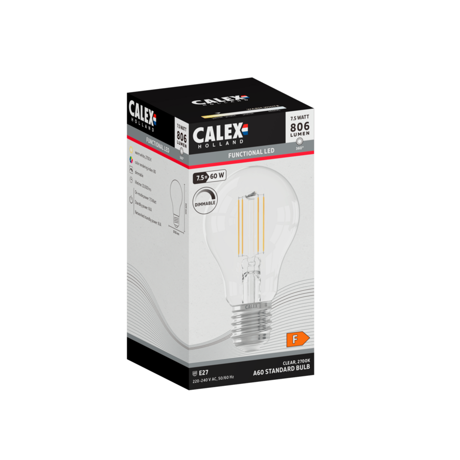 Standaard A60 Helder Straight filament 220-240V 7.5W 806lm 2700K E27 Dimbaar met LED dimmer-1