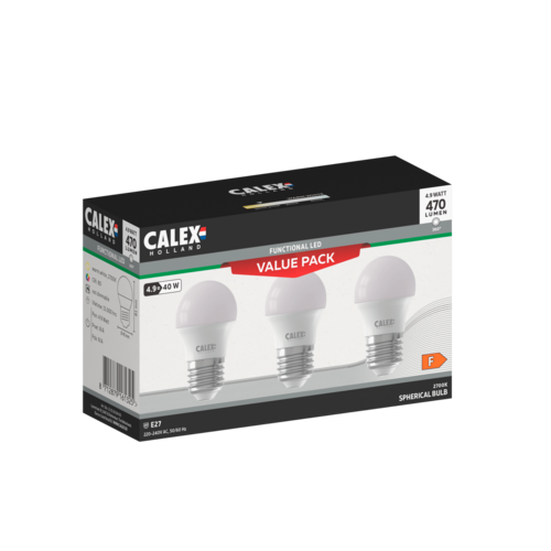  Calex Kogel P45 SMD 220-240V 4.9W 470lm 2700K E27 niet dimbaar 3PACK 