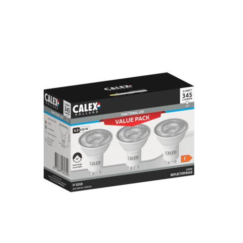  Calex Reflector GU10 SMD 220-240V 4.2W 345lm 2700K niet dimbaar 3 PACK 