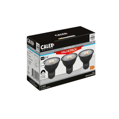  Calex Reflector Plastic GU10 Zwart SMD 4.5W 400LM 2700K 220-240V Dimbaar 3-Pack 