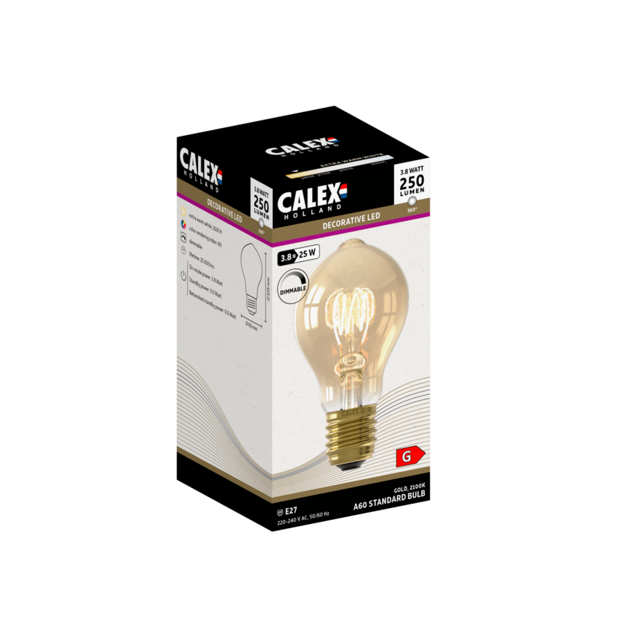 Standaard A60DR Goud Flex Filament 220-240V 3.8W 250lm 2100K E27 Dimbaar met LED dimmer-1
