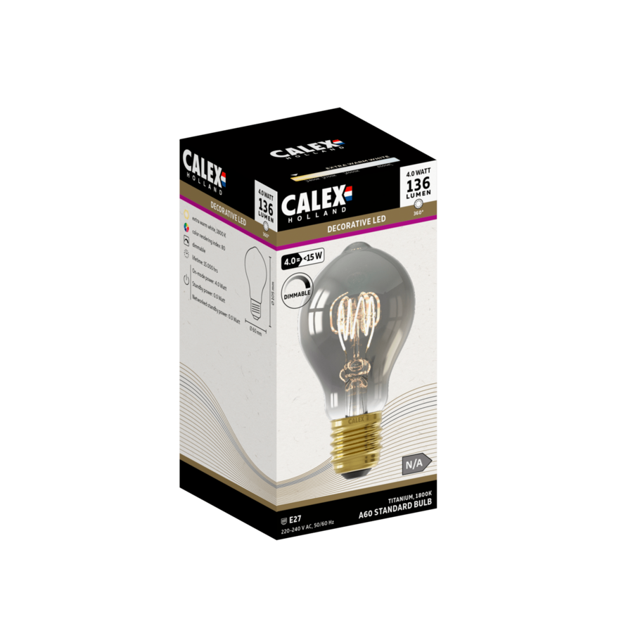 Standaard A60DR Titanium Flex Filament 220-240V 4W 136lm 1800K E27 Dimbaar met LED dimmer-1