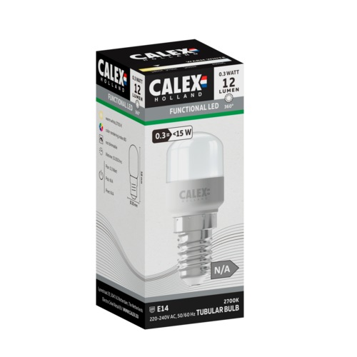  Calex Buis T22 Softline SMD 220-240V 0.3W 12lm 2700K E14 niet dimbaar 