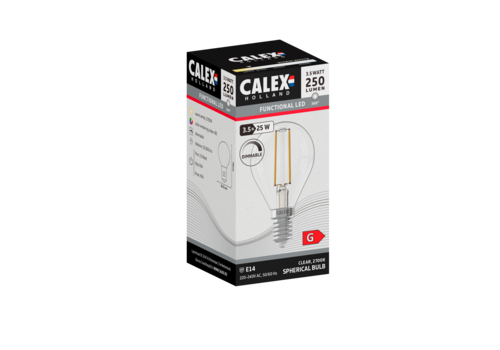  Calex Kogel P45 Helder Straight filament 220-240V 3.5W 250lm 2700K E14 Dimbaar met LED dimmer 