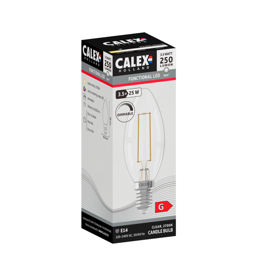 Kaars B35 Helder Straight filament 220-240V 3.5W 250lm 2700K E14 Dimbaar met LED dimmer-1