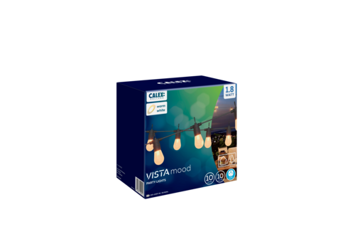  Calex Party Lichtsnoer100 - 240V 10 lamps (ST45) Helder 1.8W string 10 mtr met 80cm ruimte 