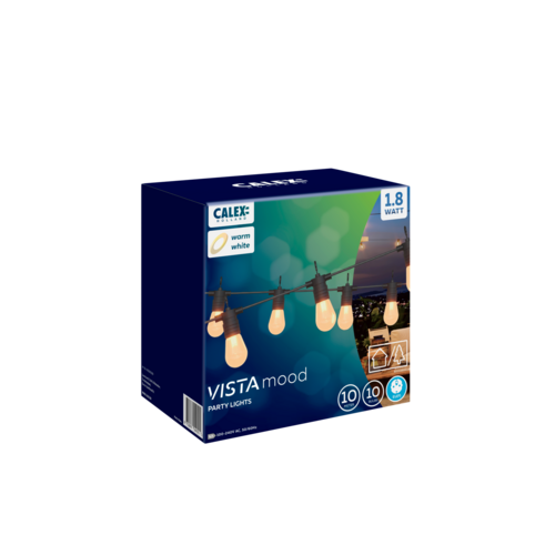  Calex Party Lichtsnoer100 - 240V 10 lamps (ST45) Helder 1.8W string 10 mtr met 80cm ruimte 