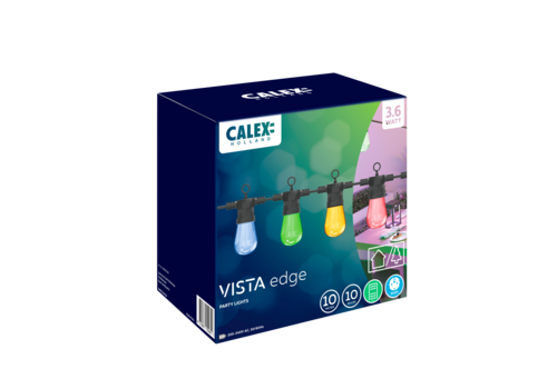  Calex lichtsnoer 220-240V 10 lampen (ST45) RGB 3.6W snoer 10mtr met afstandsbediening 