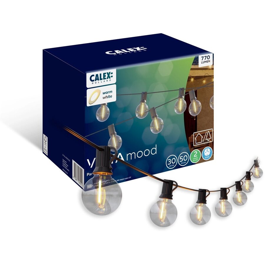 Outdoor Party String 30M E12 0.2W 39LM 2700K 230V-12V1A Adapter en RF Remote Zwart-1