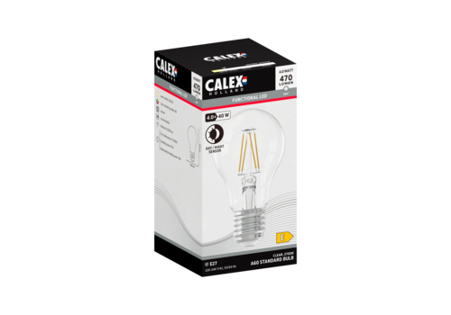  Calex Standaard A60 Helder met dag en nacht sensor Straight filament 220-240V 4W 470lm 2700K E27 niet dimbaar 
