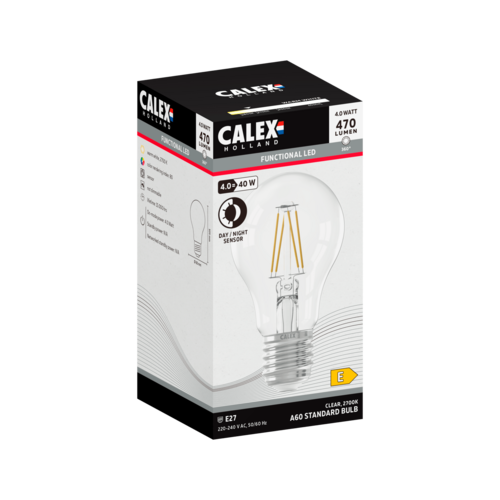  Calex Standaard A60 Helder met dag en nacht sensor Straight filament 220-240V 4W 470lm 2700K E27 niet dimbaar 