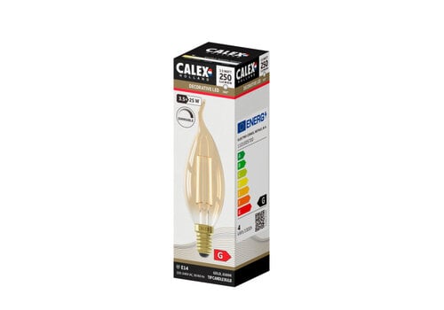  Calex Tip-Kaars BXS35 Goud Straight filament 220-240V 3.5W 250lm 2100K E14 Dimbaar met LED dimmer 