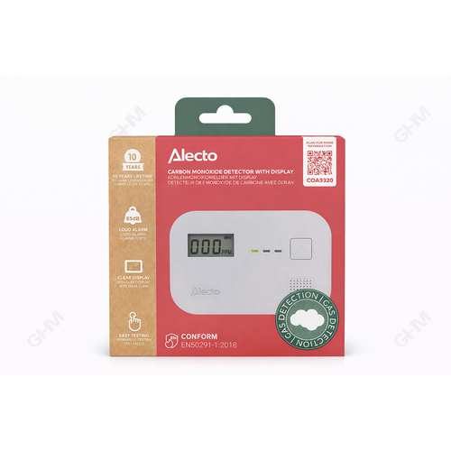  Alecto COA3920 Koolmonoxidemelder met 10 jaar sensor en display 