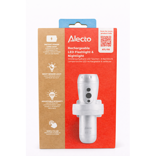  Alecto Oplaadbare LED Zaklamp / Automatisch Nachtlampje Wit 