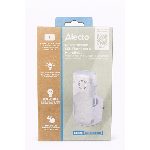  Alecto Oplaadbare LED Zaklamp / Automatisch LED Nachtlampje Wit 