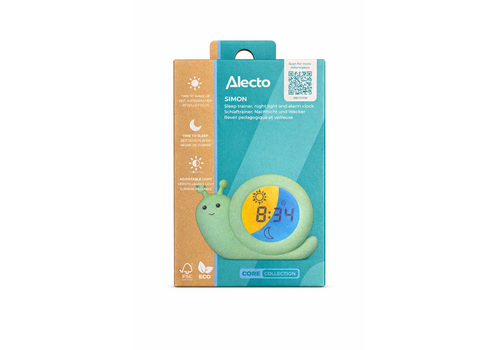  Alecto BC110GN SIMON - Slaaptrainer, nachtlampje en wekker, slak, mintgroen 